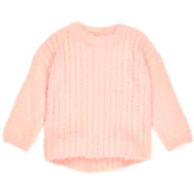 Mini girls pink fluffy knit jumper